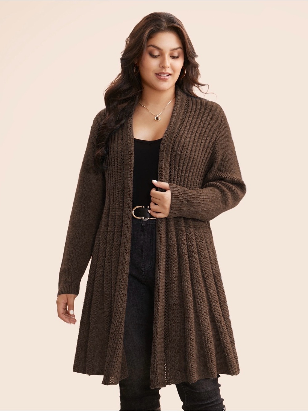 BloomChic Textured Kimono Collar Long Cardigan size 1X (14-16) - Picture 3 of 13